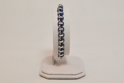 Dark Blue Stretchy Barrel Weave Bracelet in Silver Enameled Copper